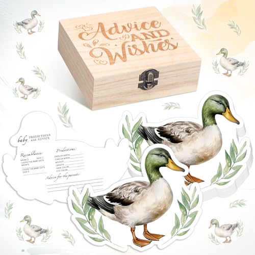 Mallard Duck Baby Shower Prediction & Advice Cards with Wooden Keepsake Box
