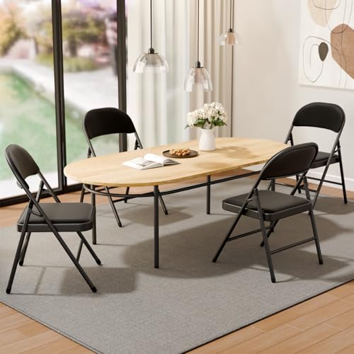 6 Pack Padded Folding Chairs - Heavy-Duty Metal Frame Portable Guest Seating