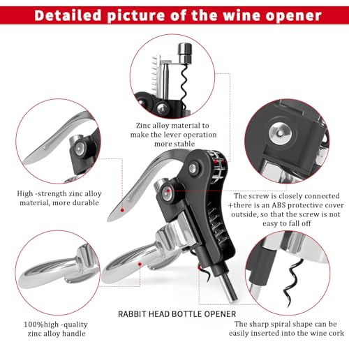 Rabbit Wine Opener Set with Corkscrew, Foil Cutter & Accessories - Stainless Steel Lever Bottle Opener