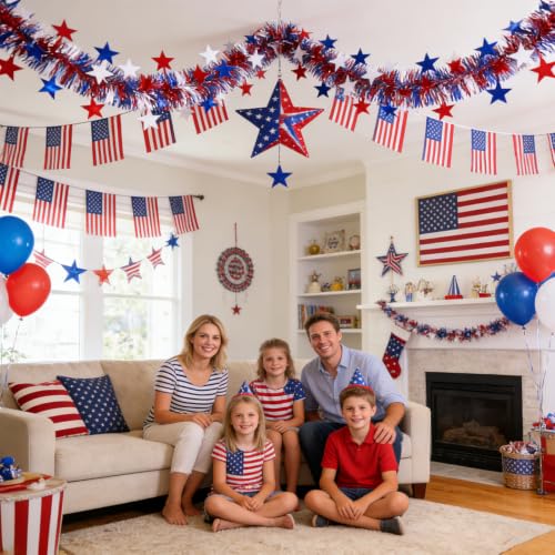 13ft 4th of July Lighted Tinsel Garland - Red White Blue Patriotic Party Decor