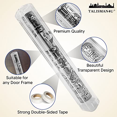 Clear Mezuzah Case with Scroll, 5-Inch Waterproof Door Mezuza with Jerusalem Design