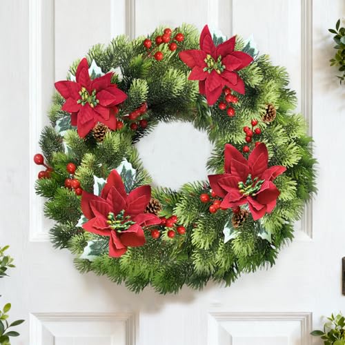 Agusbagli 24 Pcs Red & Green Artificial Christmas Poinsettia Flowers 12" Faux Floral Bouquet for Holiday Decor
