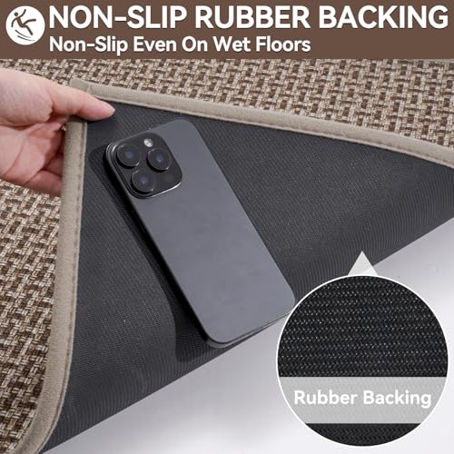 Indoor Front Door Mat, 24"x35" Non-Slip Washable Entryway Rug, Brown