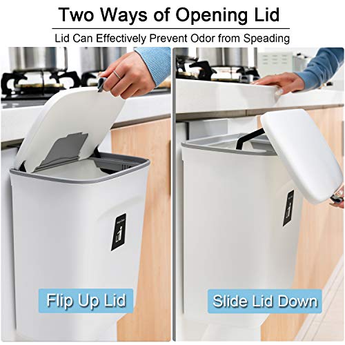2.4 Gallon Kitchen Compost Bin with Lid Hanging Countertop Trash Can White