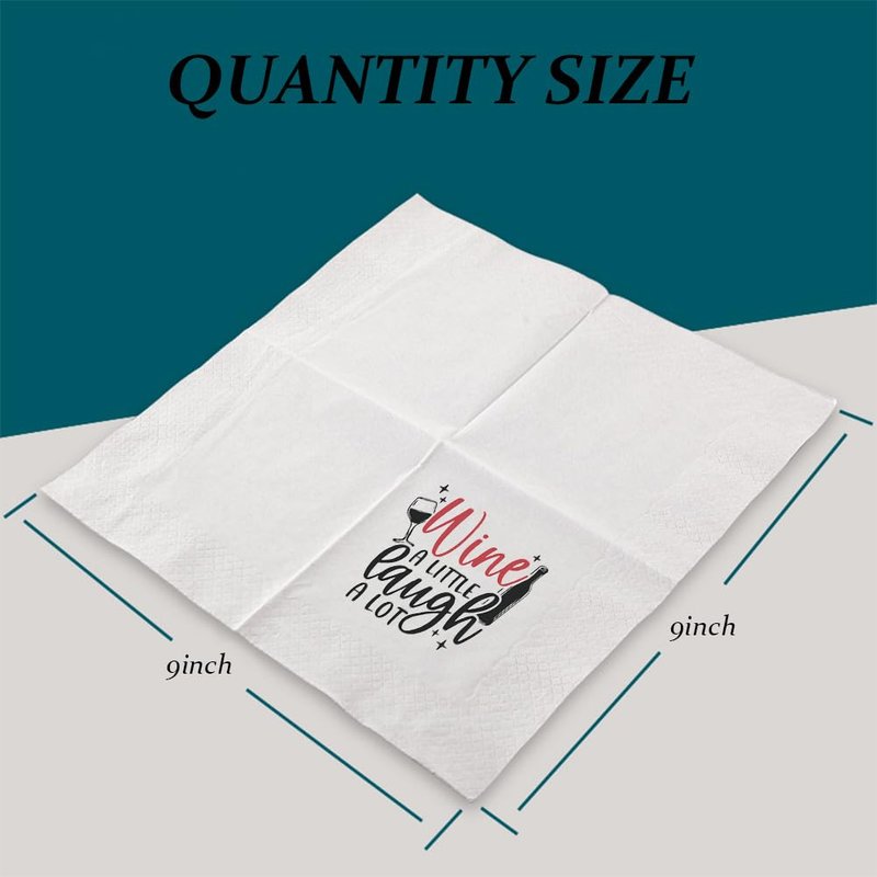 VOWFOO Funny Fiesta Wine Drinking Quotes Saying Cocktail Napkins Party Beverage Bar Paper Novelty Humorous Quirky Gag Gift 100Pcs 4.5 x 4.5 15-ply(Wine A Little Laugh A Lot)