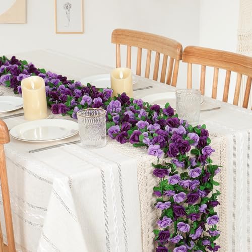Purple Rose Garland - 9 Pack 72 FT Silk Flower Vines for Decor