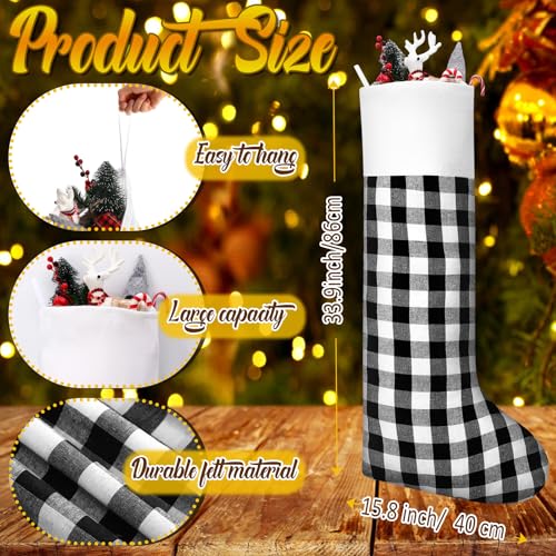 12 Pcs 34 Inch Christmas Stockings Gingham Black & White - Large Holiday Decor