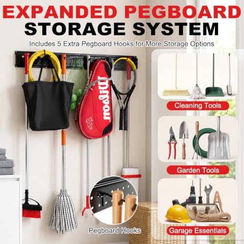 Garage Tool Organizer Wall Mount 49.5 Inch with 10 Heavy-Duty Hooks