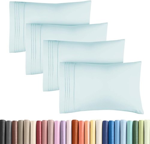 King Standard Pillow Cases - Soft Hotel Quality Covers | Comfy & Machine Washable - 4 Piece Set in Ice Blue