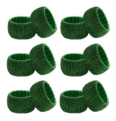 12 Pack Handmade Beaded Napkin Rings - Deep Green, Set of 12 - Cotton Craft