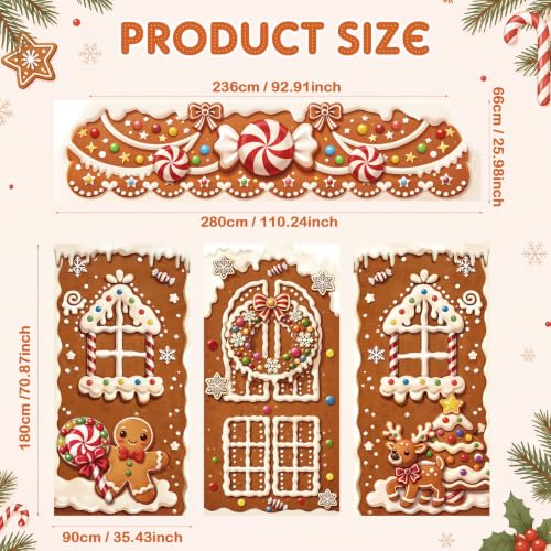 Irenare 4-Piece Christmas Gingerbread Door Cover Set for Holiday Decor