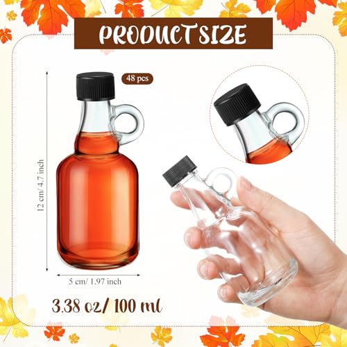 Blushtier 48 Pack 3.4 oz Glass Syrup Bottles with Handle & Black Lids