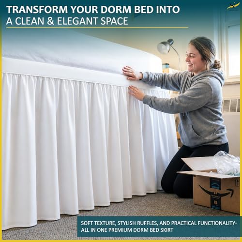 Twin XL Bed Skirt with 32-Inch Drop - Microfiber Dust Ruffle, White