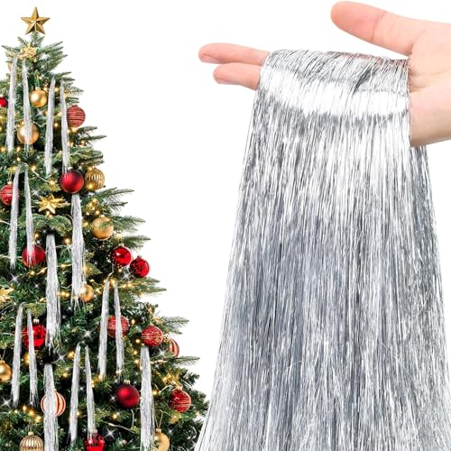 6000 Strands Silver Christmas Tinsel Icicles - 19.7" Metallic Foil Decor