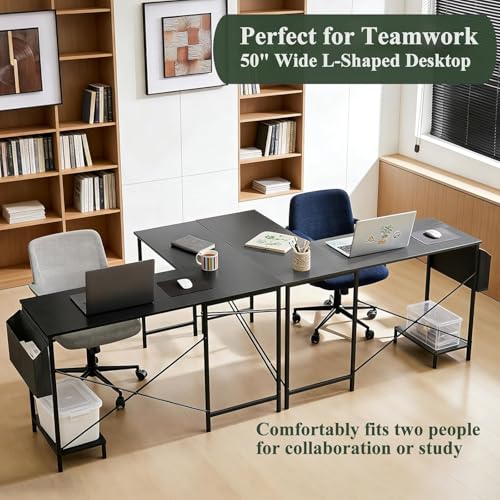 50-Inch Reversible L-Shaped Computer Desk with CPU Stand & Storage Bag
