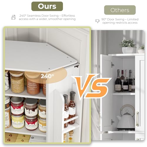 72-Inch Farmhouse Corner Pantry Cabinet with 6-Tier Adjustable Shelving