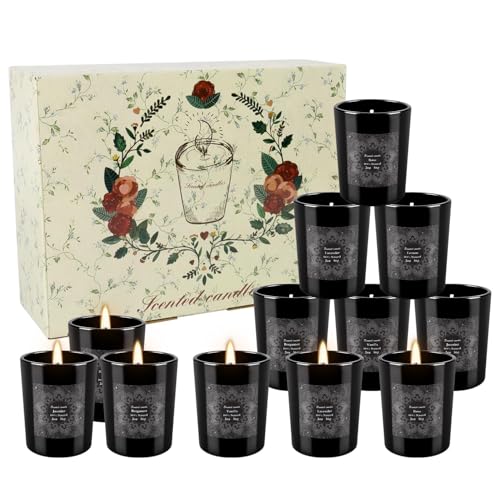 Grcdoyvl 12-Pack Soy Candles Gift Set, 2oz Each – 6 Scents, Hand Poured, Aromatherapy Jar Candles (Variation: 12Pack-Black)