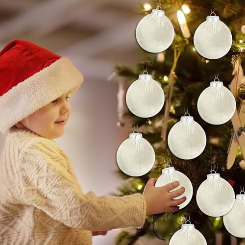 Cream White Velvet Christmas Ornaments 3.14 Inch, Set of 16 Holiday Tree Decorations