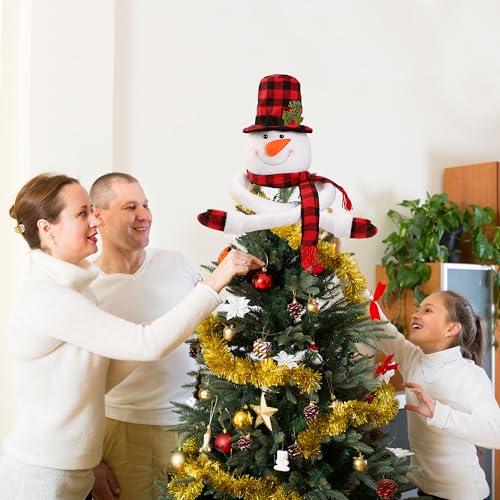Plush Snowman Christmas Tree Topper - Buffalo Plaid Treetop Hugger