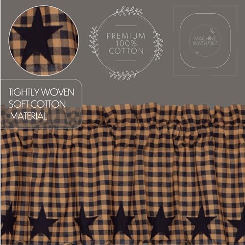 Navy Star Scalloped Swag Curtains, Cotton Country Window Set, 36x36 Inch