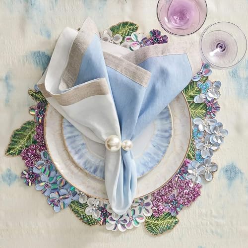 Round-Rose Gold Pearl Napkin Rings Set of 6 for Wedding & Party Table Decorations