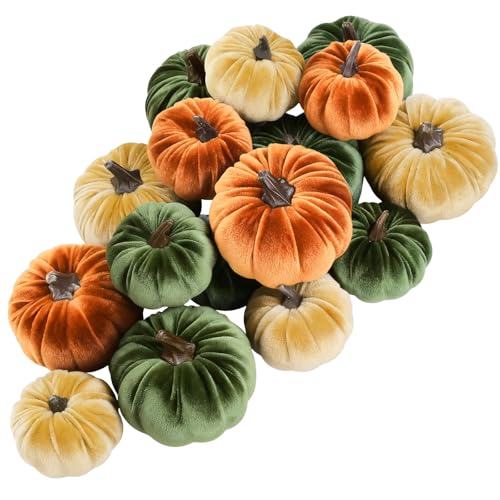 12-Piece Velvet Artificial Pumpkins for Fall and Thanksgiving Decor