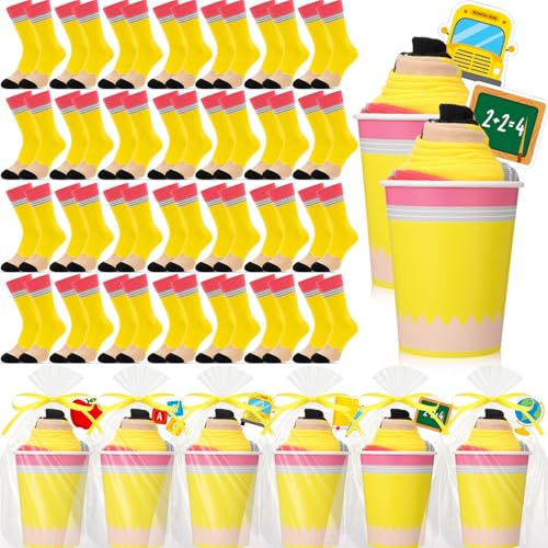 Cutecrop 30 Pairs Halloween Crayon Sock Cupcake Fuzzy Socks for Teachers, Yellow Crayon Variant
