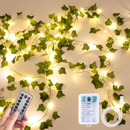 Alabeila Nest Artificial Ivy Garland with 100 LED Fairy Lights 33ft