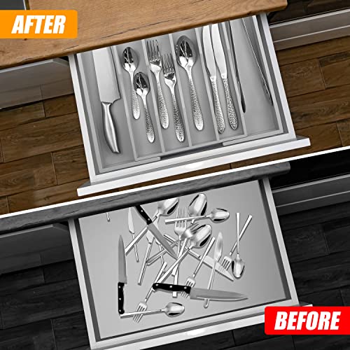 Gray Expandable Silverware Drawer Organizer - 7 Slots for Kitchen & Bedroom