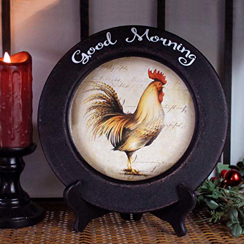 Rustic Rooster Decorative Wooden Plate, 11-1/4 Inch Distressed Farmhouse Art