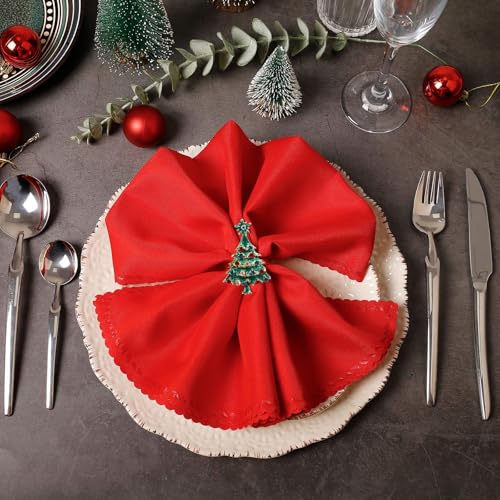 Getfitsoo Style4 Christmas Napkin Rings & Cloth Napkins Set of 12 - Red & Green Holiday Table Decor