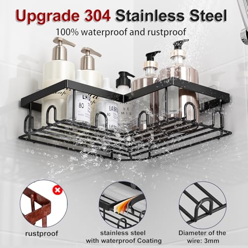 5-Piece Adhesive Corner Shower Caddy Set, Rustproof Stainless Steel Shelves