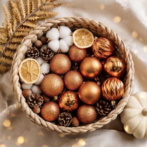 30pc Shatterproof Copper Christmas Ornaments, 2.36-inch Fall Bauble Set