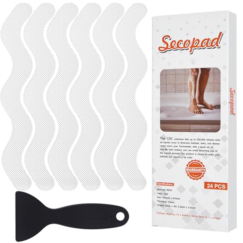 Secopad 24-Piece Clear Anti-Slip Shower Stickers with Scraper, PEVA
