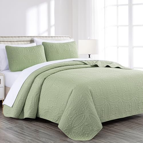 Chezmoi Collection Austin 3-Piece Oversized Queen Bedspread Coverlet Set - Sage