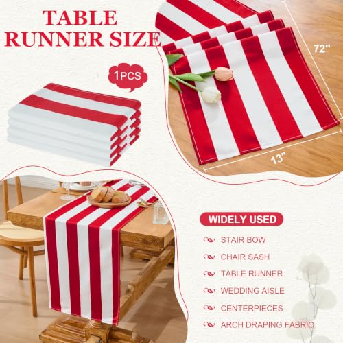 SoarDream Red & White Striped Waterproof Table Runner 13x72 Inch - 4 Pack Holiday Decor