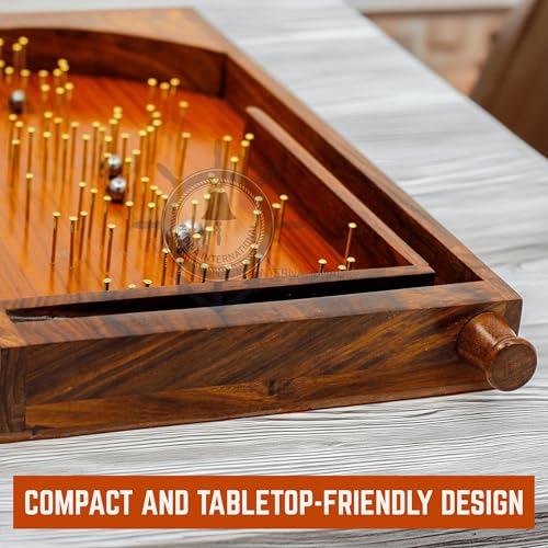 Solid Wood Bagatelle Tabletop Pinball Game with Brass Pins