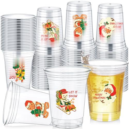 Mimorou 100 Pcs Christmas Plastic Cups 12oz Retro Xmas Party Disposable