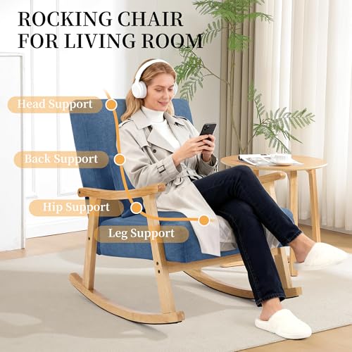 Upholstered Rocking Chair with Lumbar Pillow - Mid-Century Modern Glider
