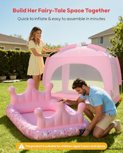 Kids Air Mattress with Tent & Electric Pump - Portable Blow-Up Bed, Pink