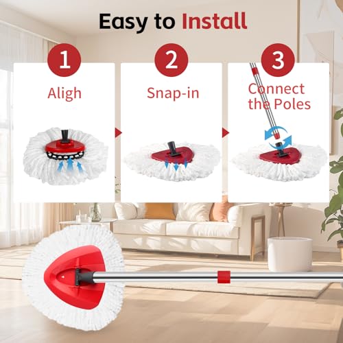 Spin Mop Replacement Kit - Adjustable Handle, Base & 2 Microfiber Refills