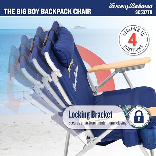 Wide Seat 4-Position Folding Backpack Beach Chair, 13-Inch High Seat, Navy
