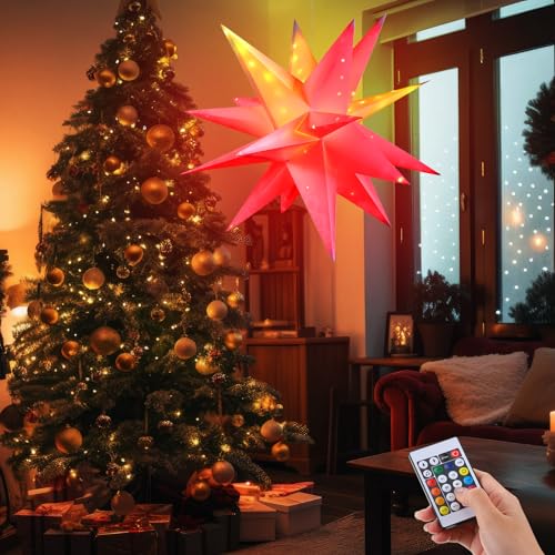 1 Pcs LED Moravian Star Light Xmas Tree Topper Hanging,30 Inch