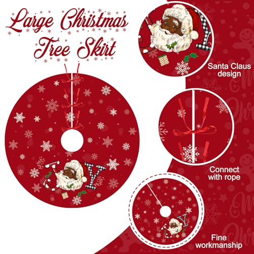 Tiamon African American Santa Christmas Tree Skirt 36 Inch Red - Cultural Holiday Decor