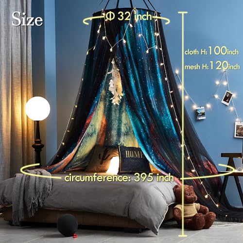 Aurora Printed Bed Canopy - Round Dome Princess Mosquito Net Curtain