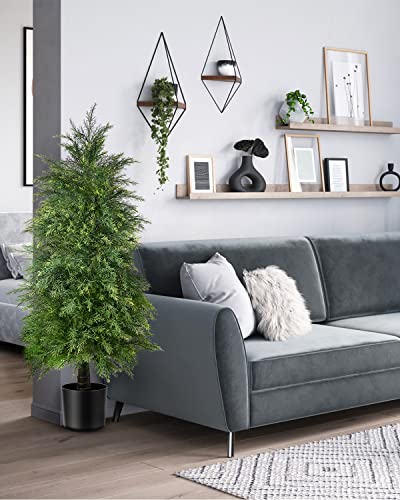 4ft Artificial Cedar Topiary Trees - UV Rated Potted Shrubs (2 Pack)