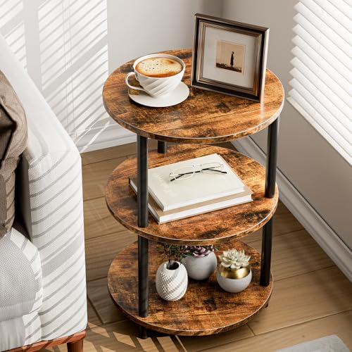 3-Tier Small Round Accent Table - Industrial Side Table & Nightstand