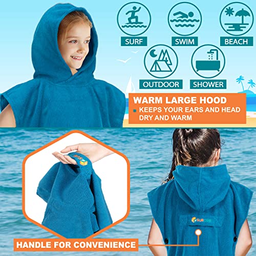 Kids Hooded Changing Robe - Microfiber Surf Poncho for Beach and Swim