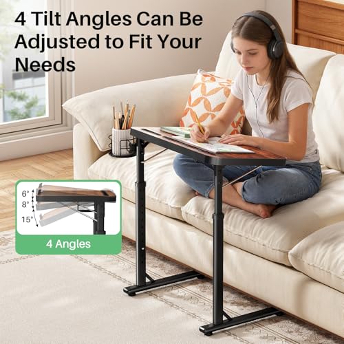 Large Adjustable TV Tray Table with Tilting Top and Cup Holder