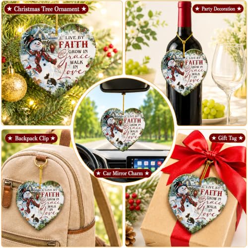 Ceramic Snowman Christmas Ornament - Live by Faith Holiday Keepsake